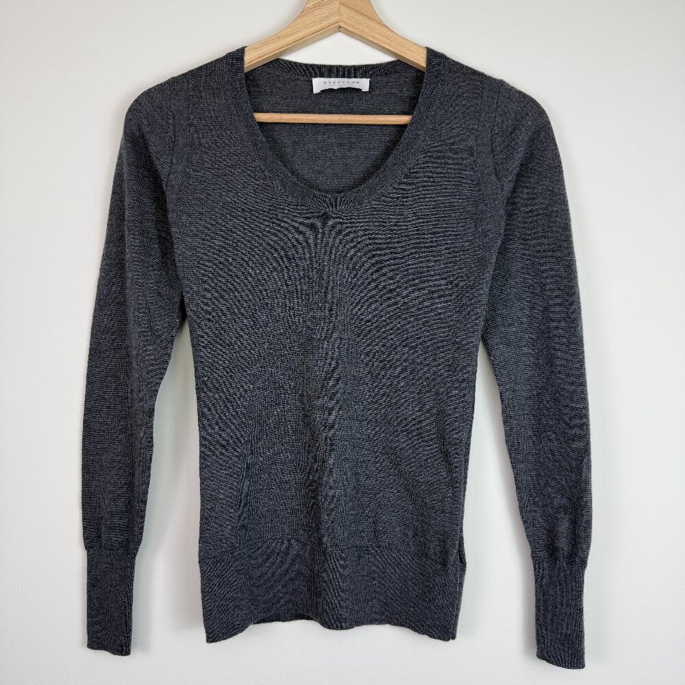 Everlane Wool Blend Scoop Neck Lightweight Long Sleeve Sweater Grey XXS